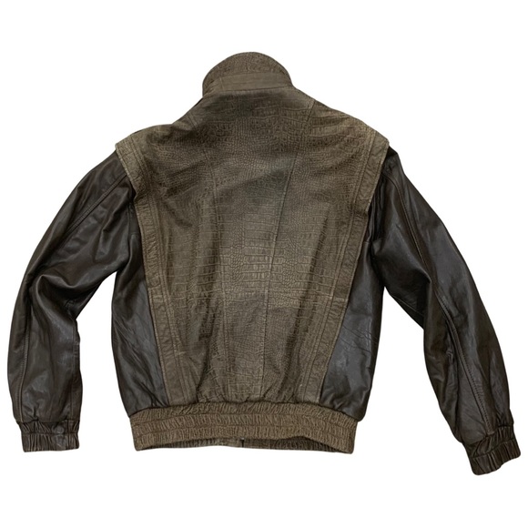 Alan Michaels Croco Embossed Bomber Leather Jacket with Possum Fur - Picture 6 of 16